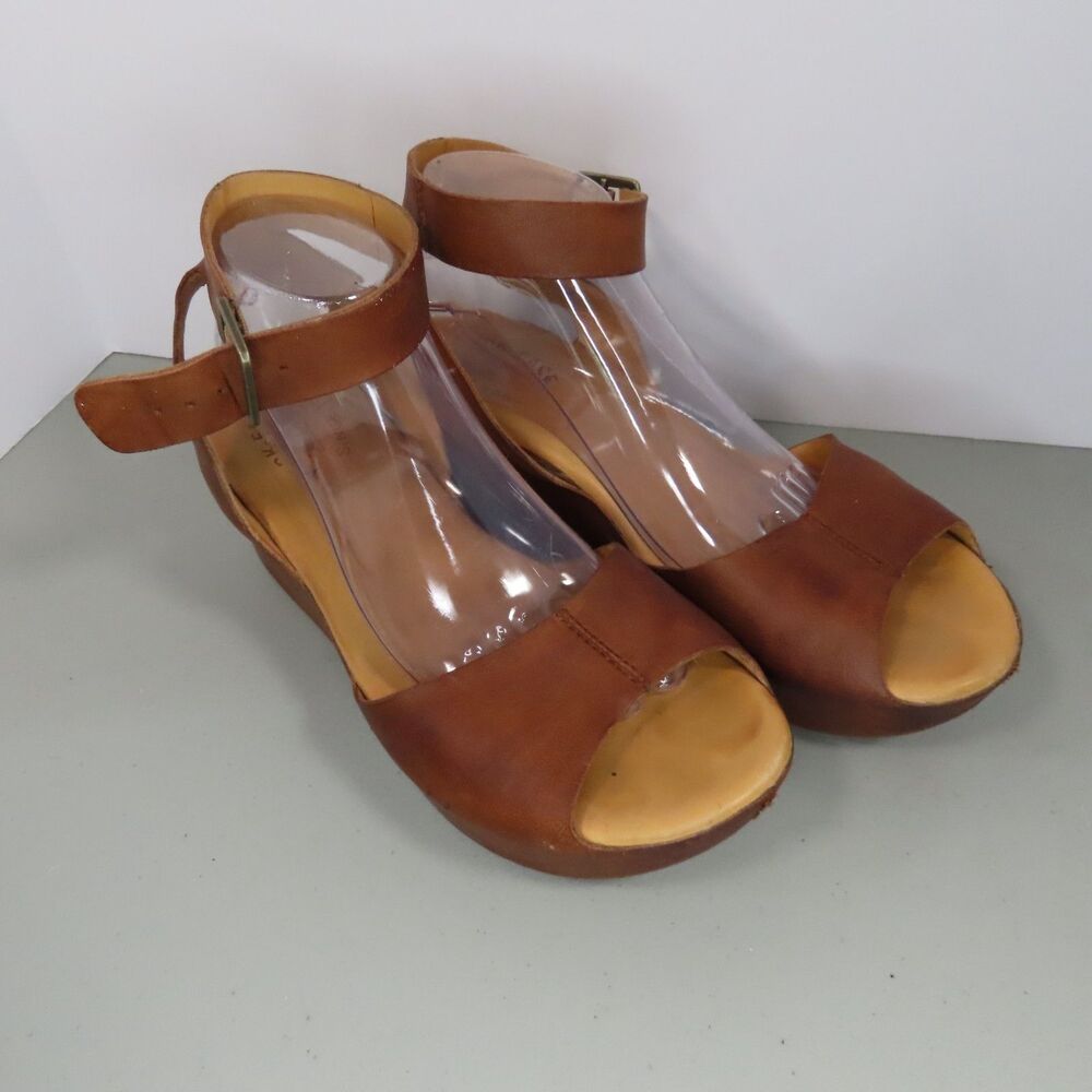 Kork Ease Brown Leather Wedge Sandals, 10M